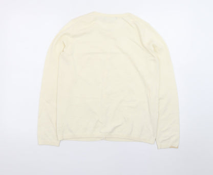 Mango Women Ivory Cotton Knit Long Sleeve Cardigan Size 10