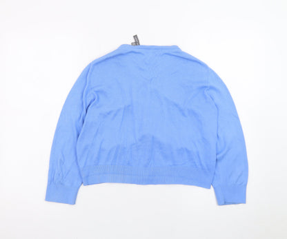 Laura Ashley Women's Blue V-Neck Cotton Cardigan Size 12