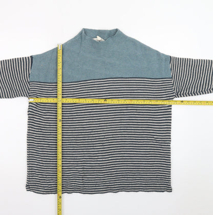 Seasalt Cornwall Women Blue Striped Mock Neck Cotton Jumper Size 16