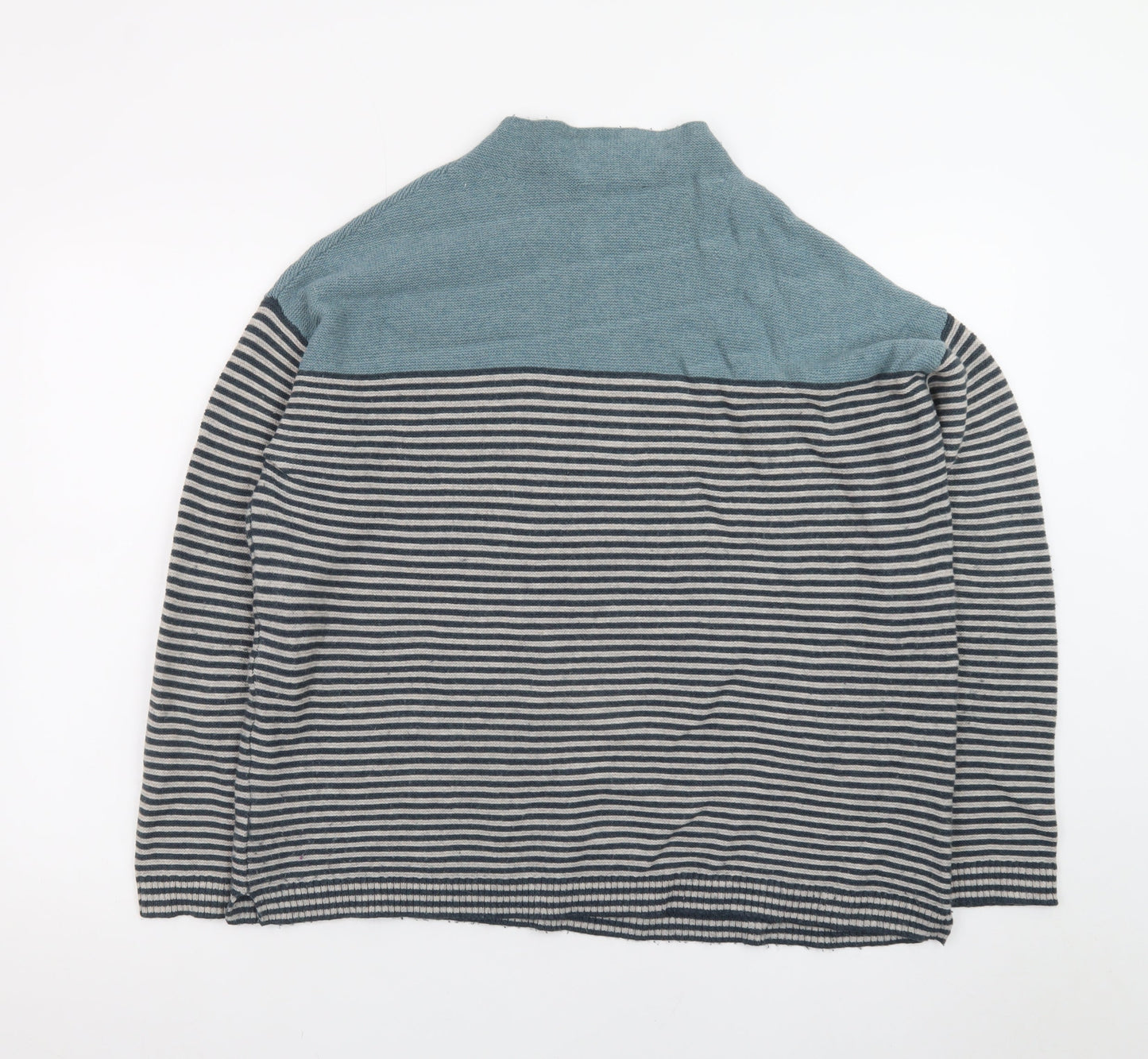 Seasalt Cornwall Women Blue Striped Mock Neck Cotton Jumper Size 16