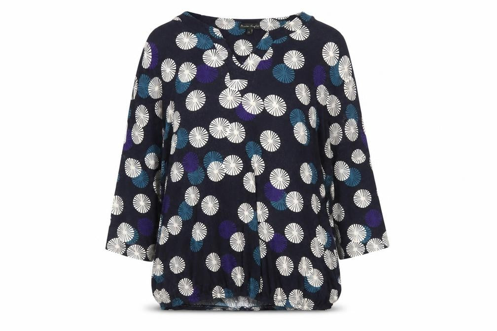 Phase Eight Women Blue Geometric Tunic Blouse UK 14 V-Neck 3/4 Sleeve