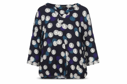 Phase Eight Women Blue Geometric Tunic Blouse UK 14 V-Neck 3/4 Sleeve
