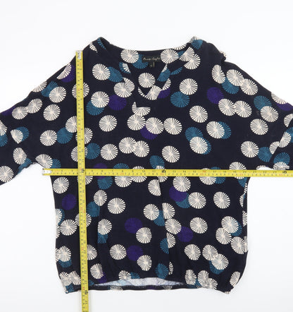 Phase Eight Women Blue Geometric Tunic Blouse UK 14 V-Neck 3/4 Sleeve