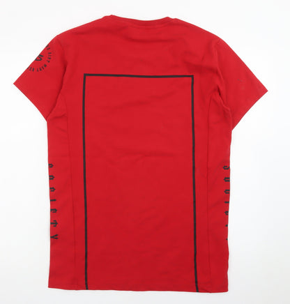 Hoodlum Society Men's Red Graphic Print Crew Neck T-Shirt Size S