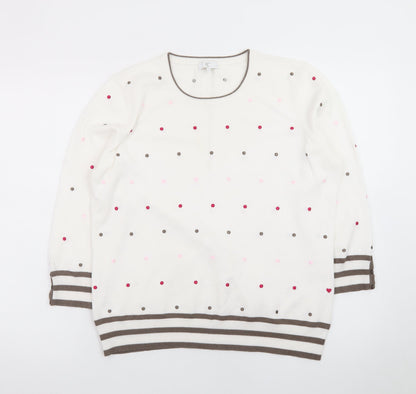 CC Womens Ivory Polka Dot Knit Jumper L Crew Neck 3/4 Sleeve
