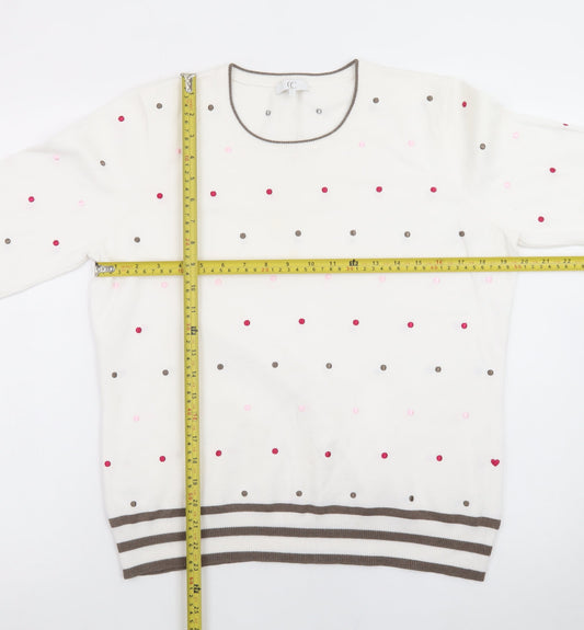 CC Womens Ivory Polka Dot Knit Jumper L Crew Neck 3/4 Sleeve
