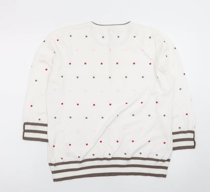 CC Womens Ivory Polka Dot Knit Jumper L Crew Neck 3/4 Sleeve