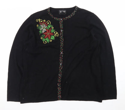Designers Originals Studio Joy Women's Black L Cardigan with Beaded Christmas Embellishment