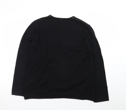 Designers Originals Studio Joy Women's Black L Cardigan with Beaded Christmas Embellishment