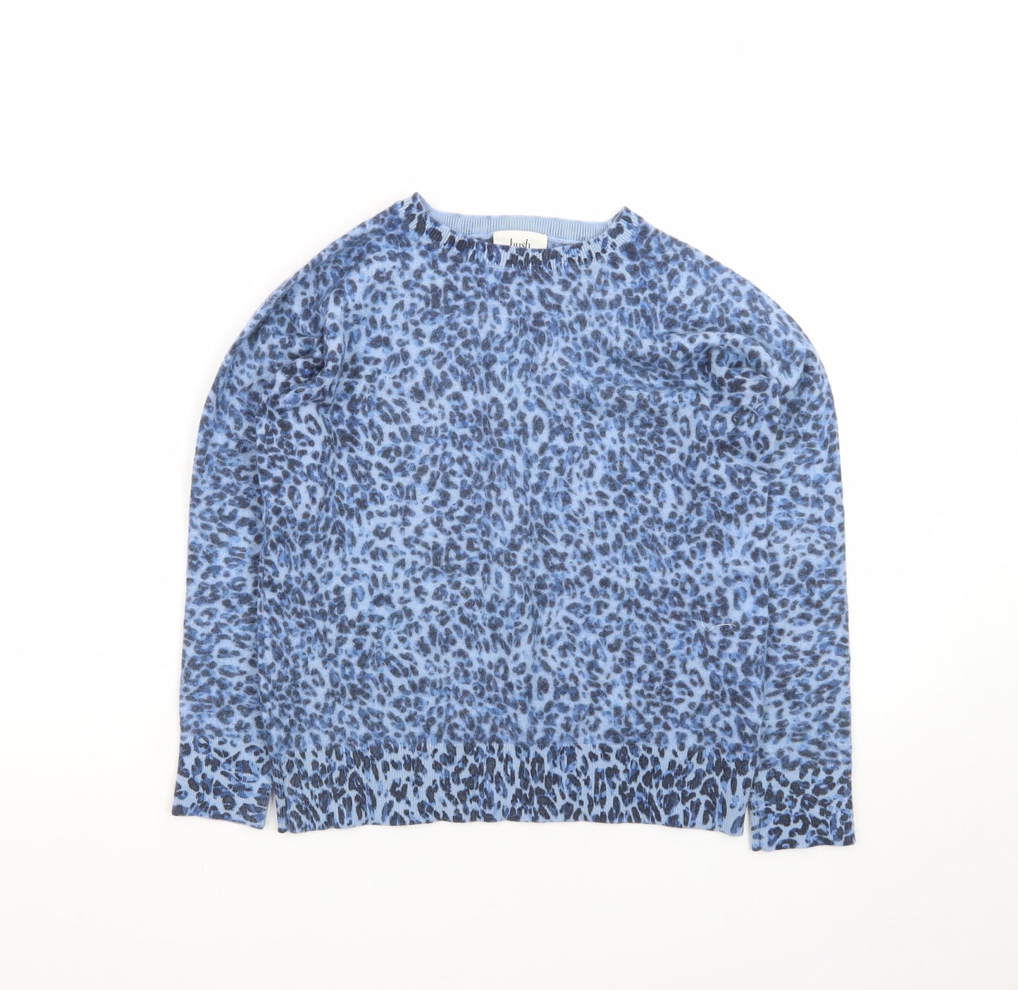 Hush Women Blue Leopard Print Crew Neck Long Sleeve Jumper XS