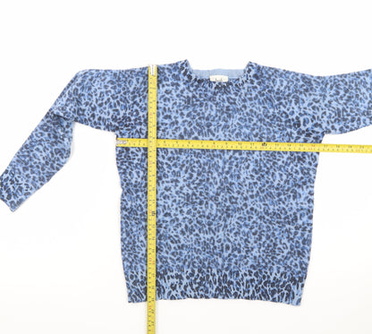 Hush Women Blue Leopard Print Crew Neck Long Sleeve Jumper XS