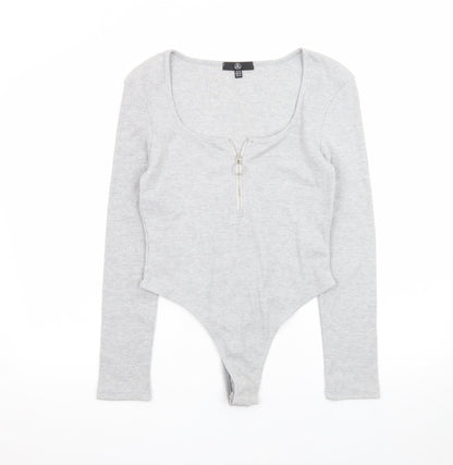 Primark Women’s Grey Long Sleeve Zip Scoop Neck Bodysuit Size 14