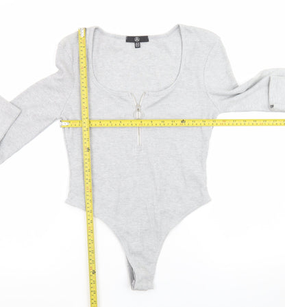 Primark Women’s Grey Long Sleeve Zip Scoop Neck Bodysuit Size 14