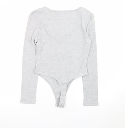 Primark Women’s Grey Long Sleeve Zip Scoop Neck Bodysuit Size 14