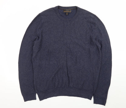 Jos. A. Bank Men Blue XL Cotton Silk Crew Neck Herringbone Jumper