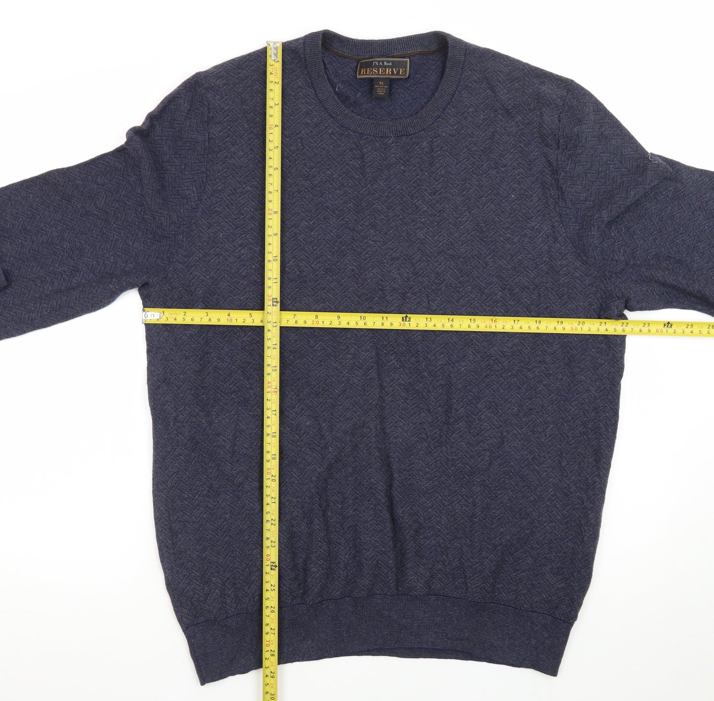 Jos. A. Bank Men Blue XL Cotton Silk Crew Neck Herringbone Jumper