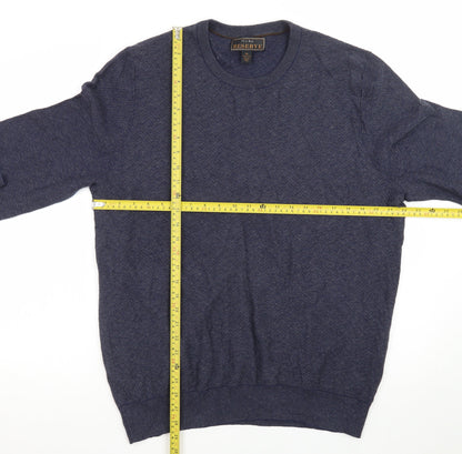 Jos. A. Bank Men Blue XL Cotton Silk Crew Neck Herringbone Jumper