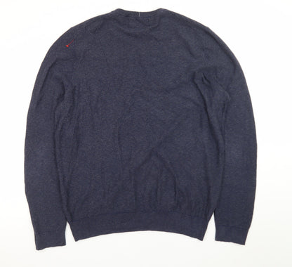 Jos. A. Bank Men Blue XL Cotton Silk Crew Neck Herringbone Jumper