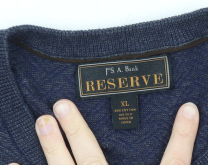 Jos. A. Bank Men Blue XL Cotton Silk Crew Neck Herringbone Jumper
