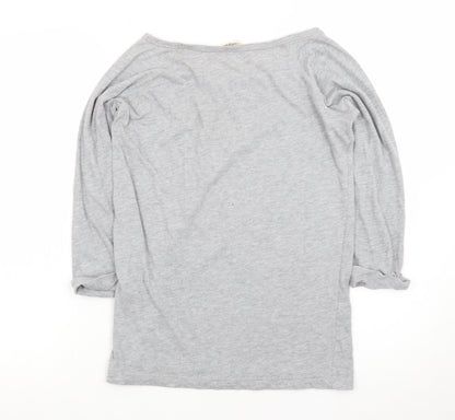 Pull & Bear Women's Grey 3/4 Sleeve Boat Neck T-Shirt Size S