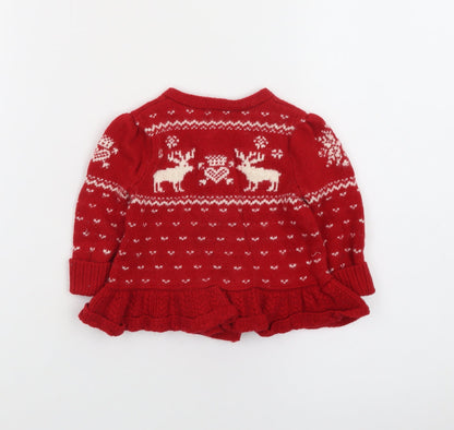 Ralph Lauren Girls Red Fair Isle Christmas Cardigan 6-9 Months Wool Blend