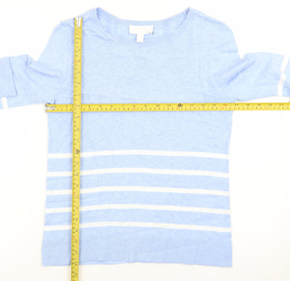The White Company Women’s Blue Striped Cotton Cashmere Jumper UK 8