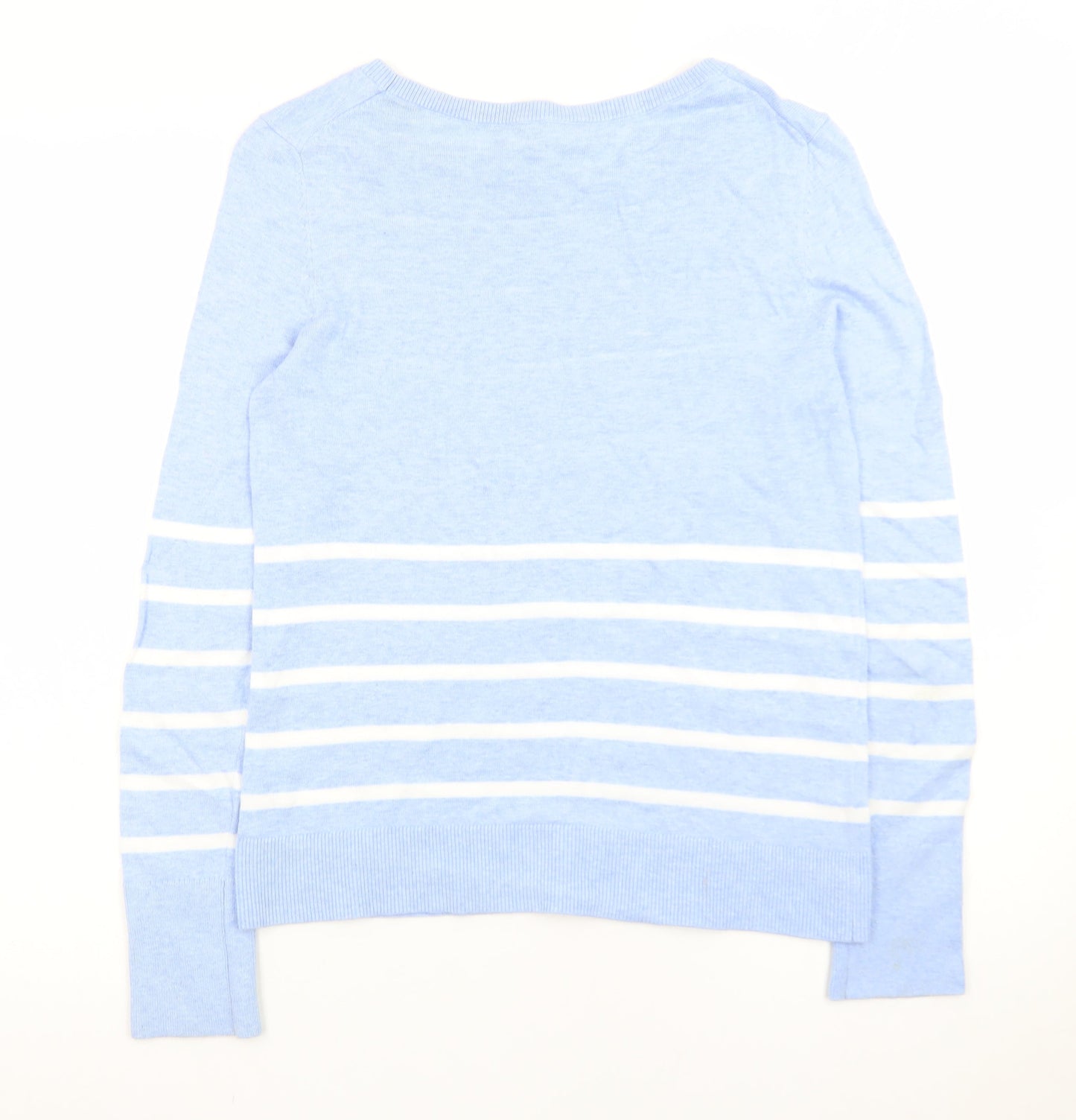 The White Company Women’s Blue Striped Cotton Cashmere Jumper UK 8