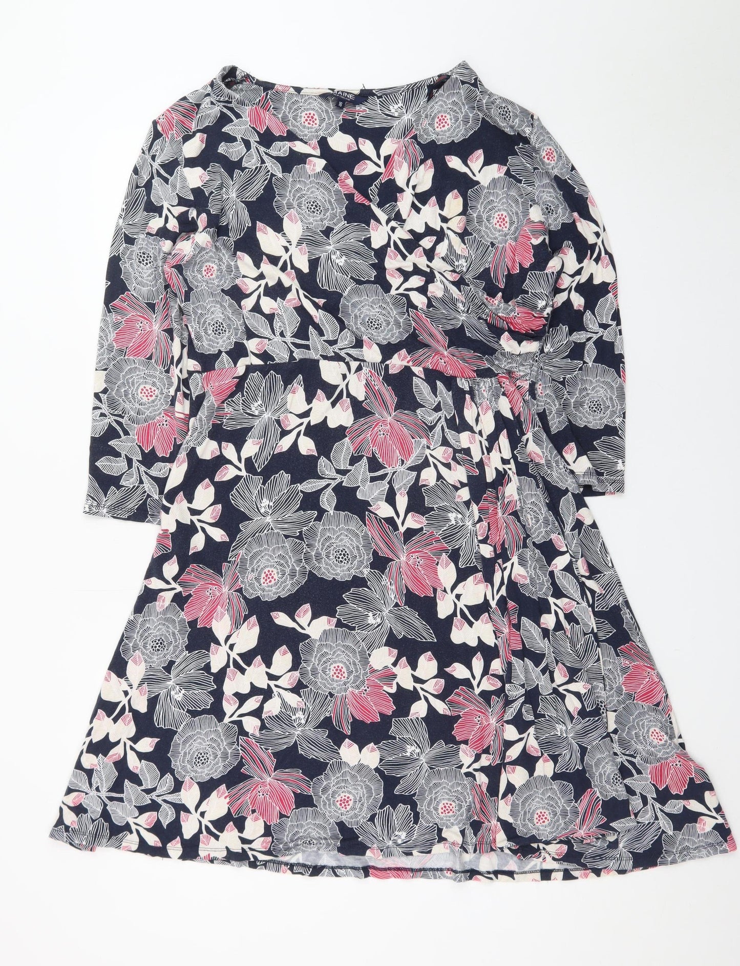 Maine New England Women’s Multicoloured Floral Jersey Knee Length A-Line Dress Size 16