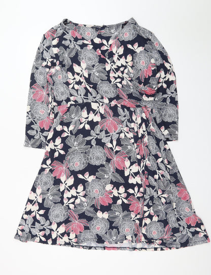 Maine New England Women’s Multicoloured Floral Jersey Knee Length A-Line Dress Size 16