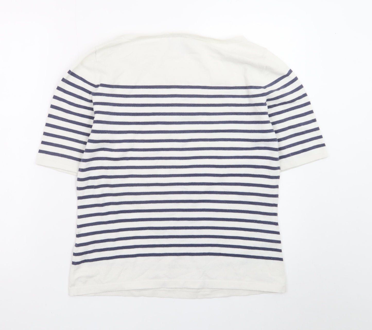 Fenn Wright Manson Womens White Navy Striped Cotton Jumper Size 16