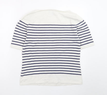 Fenn Wright Manson Womens White Navy Striped Cotton Jumper Size 16