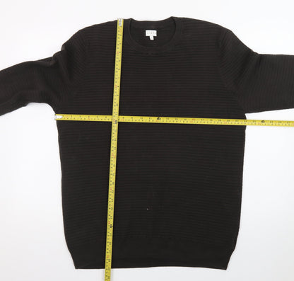 Linea Mens Black Cotton Rib Knit Crew Neck Jumper Size L