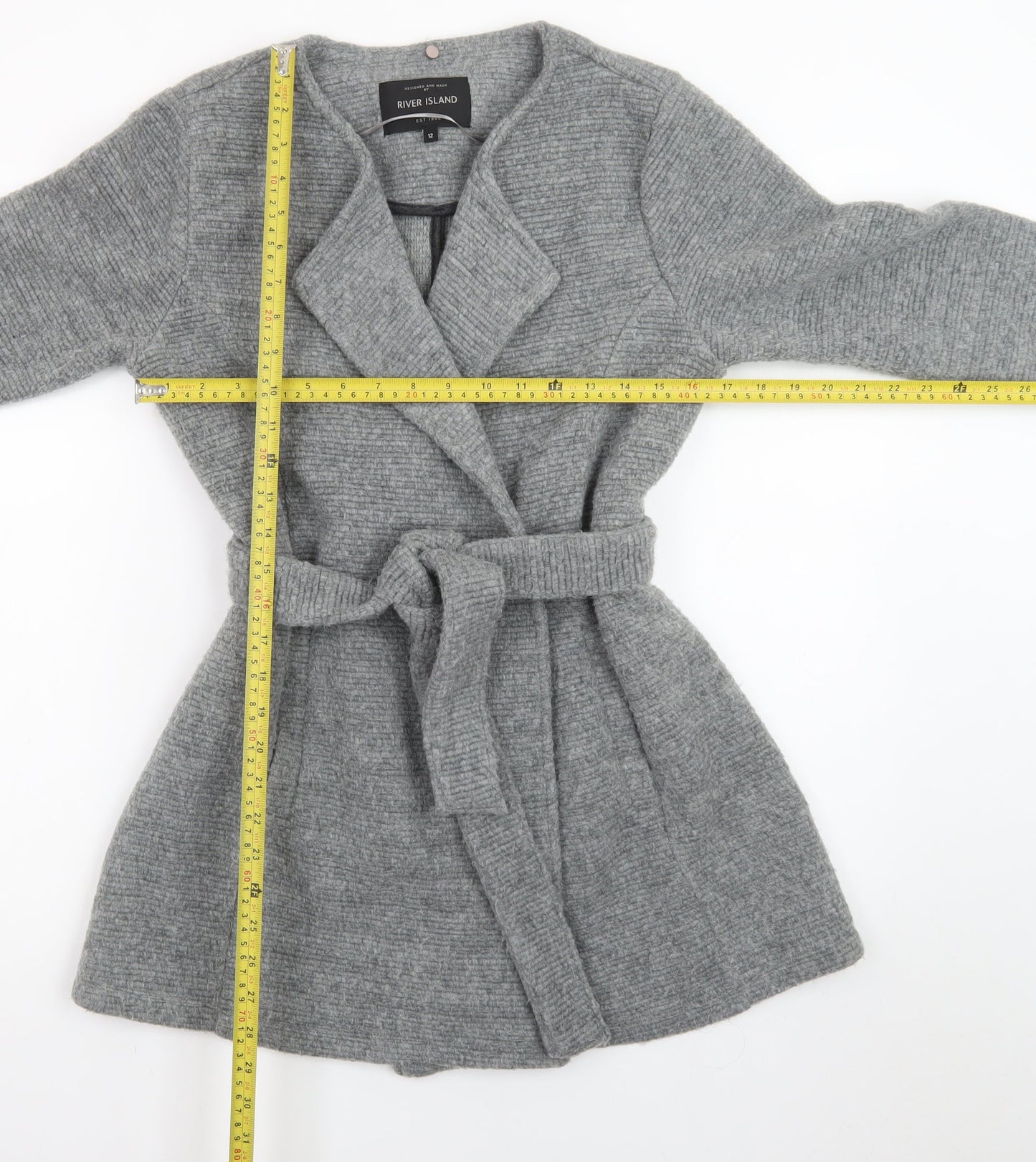 River Island Women’s Grey Belted Knit Coatigan Size 12