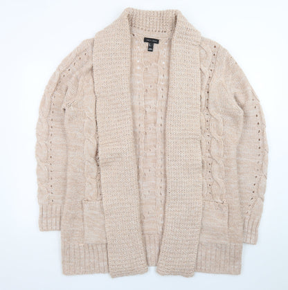 New Look Women Beige Cable Knit Open Cardigan L