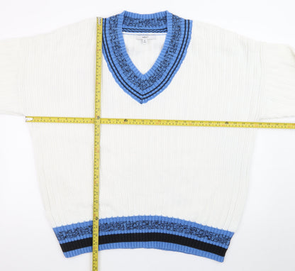 Next Women’s Ivory Blue V-Neck Knit Jumper XL Cotton Blend