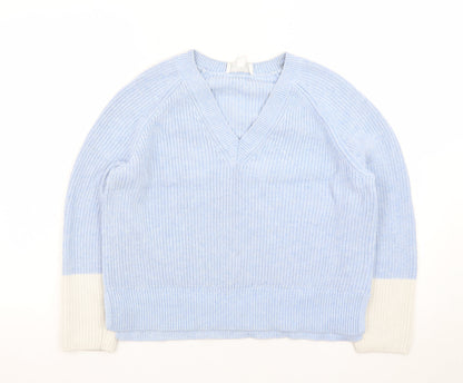The White Company Women’s Blue Wool Cashmere V-Neck Jumper Size 10