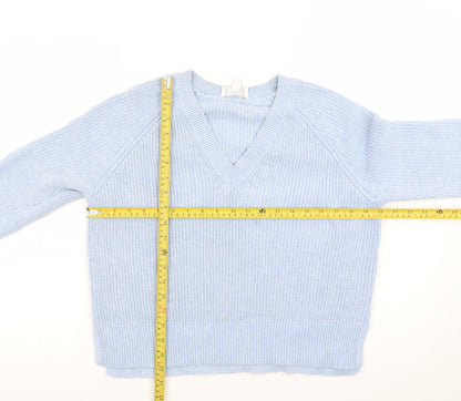 The White Company Women’s Blue Wool Cashmere V-Neck Jumper Size 10