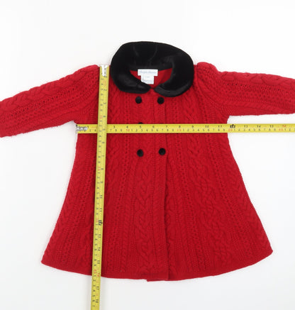 Ralph Lauren Girls Red Wool Blend Cable Knit Collared Cardigan 9-12 Months