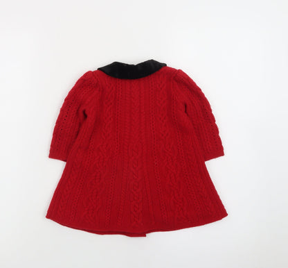 Ralph Lauren Girls Red Wool Blend Cable Knit Collared Cardigan 9-12 Months