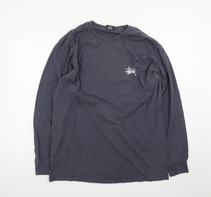 Stüssy Men's Grey Long Sleeve Graphic Logo T-Shirt Size L