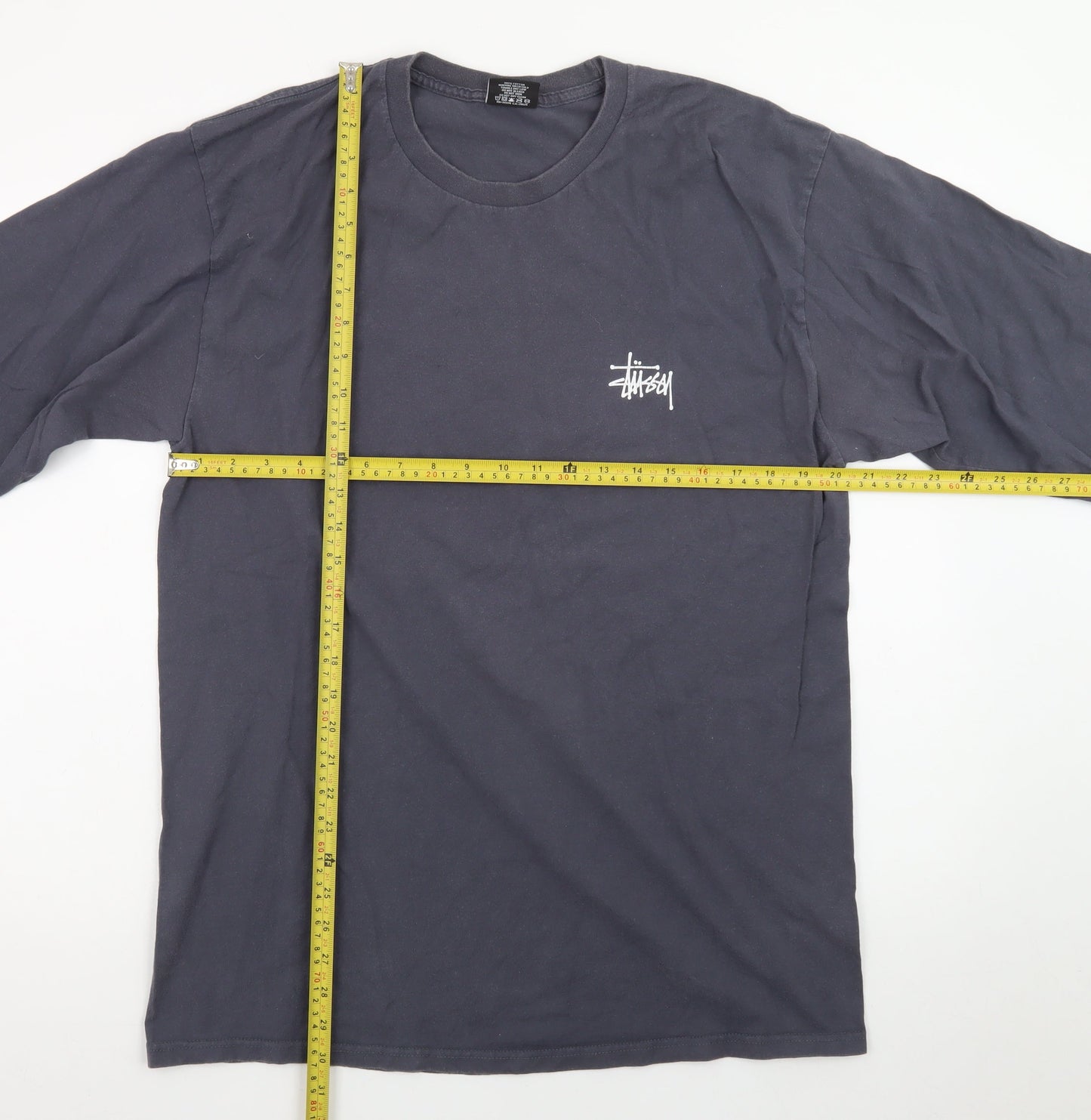 Stüssy Men's Grey Long Sleeve Graphic Logo T-Shirt Size L