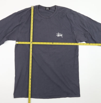 Stüssy Men's Grey Long Sleeve Graphic Logo T-Shirt Size L