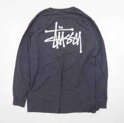 Stüssy Men's Grey Long Sleeve Graphic Logo T-Shirt Size L