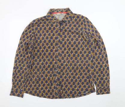 Boden Women’s Brown Geometric Long Sleeve Button-Up Shirt Size 10