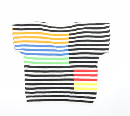 Next Womens Multicoloured Stripe Linen Blend V-Neck T-Shirt Size 14