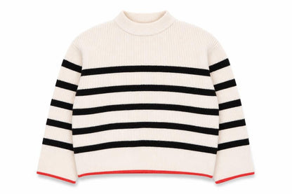 Zara Women Beige Stripe Mock Neck Knit Jumper Size S