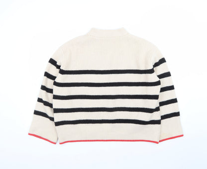 Zara Women Beige Stripe Mock Neck Knit Jumper Size S