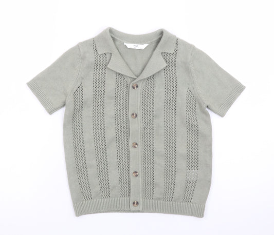 Marks and Spencer Boys Green Short Sleeve Cotton Knit Cardigan 6-7 Years