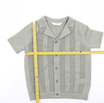 Marks and Spencer Boys Green Short Sleeve Cotton Knit Cardigan 6-7 Years