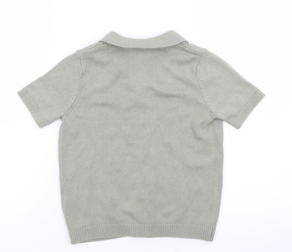 Marks and Spencer Boys Green Short Sleeve Cotton Knit Cardigan 6-7 Years